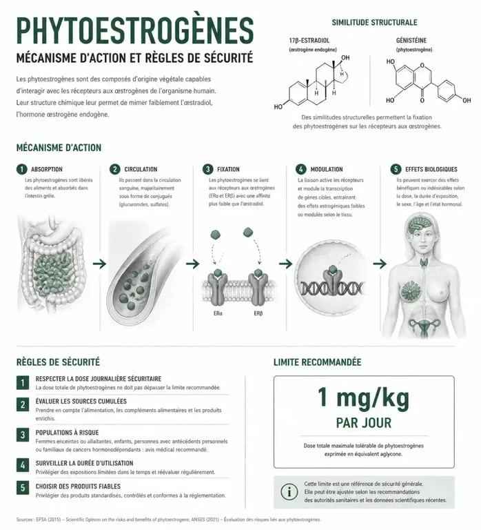 Infographie sur les précautions et limites de consommation des phytoestrogènes