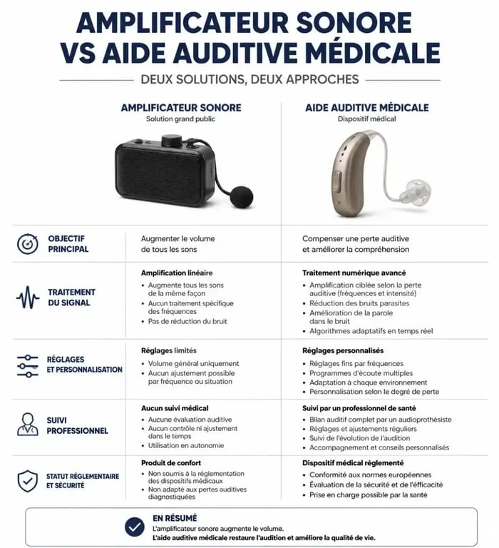 Comparatif entre aide auditive et amplificateur pour choisir son appareil Audioclear