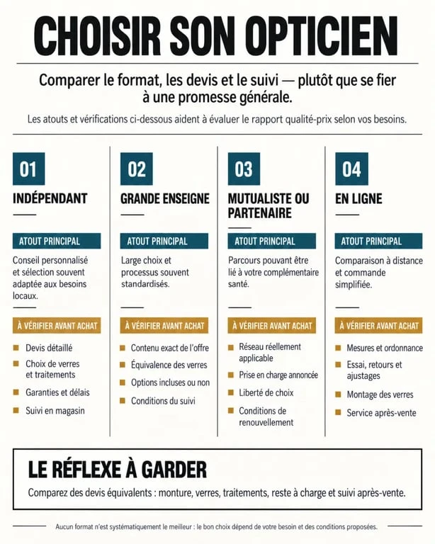 Infographie pour choisir le meilleur opticien qualité prix selon le type de point de vente
