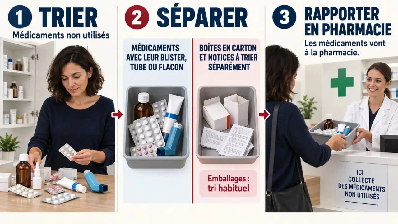 Que faire des médicaments non utilisés : tri à domicile et dépôt en pharmacie