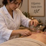 hijama bien être : ventouses sur le dos, cabine