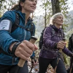 Sport nature santé : marche nordique en forêt avec coach