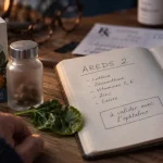DMLA compléments alimentaires et AREDs 2 : flacon et boîte sur table