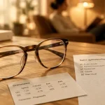 Verres progressifs après opération cataracte : lunettes sur table
